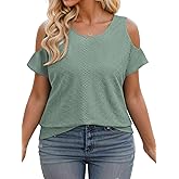 VISILILY Plus-Size-Womens-Summer-Tops Trendy Cold Shoulder Short Sleeve Shirts Casual Crew Neck Cute Tunics Blouses XL-5XL