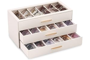 Lolalet Sunglasses Organizer Case for Women, Eyeglass Storage Holder Display Box with Clear Top Lid