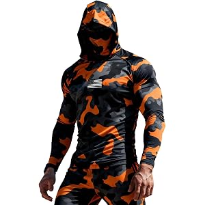 Fishing Shirts For Men Camo Long Sleeve Sun Hoodies With Face Mask Uv Protection Cooling Hooded Rash Guard Shirt