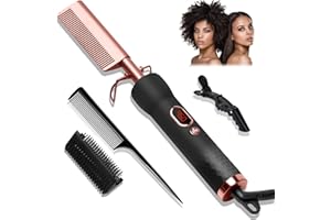 TRYLATER Hot Comb for Wigs Human Hair,Curling Iron with 12 Temp Settings Heating Up to 450°F,Pressing Combs 110-240V Straightening Comb for Curl/Straight