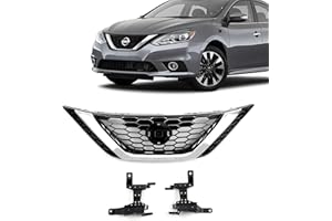 UnayKolb Front Bumper Honeycomb Upper Grille Chrome & Black Grill Fits 2016 2017 2018 Nissan Sentra 62310-3YU0A NI1200279