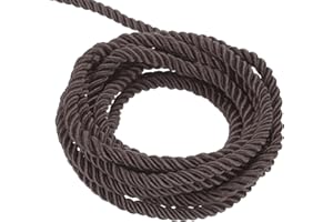 MECCANIXITY Twisted Cord Trim, 11 Yard 3mm 3-Ply Twine Braided Rope Shiny Thread String for Craft Gift Bag Curtain Christmas Decor, Dark Brown - 10m