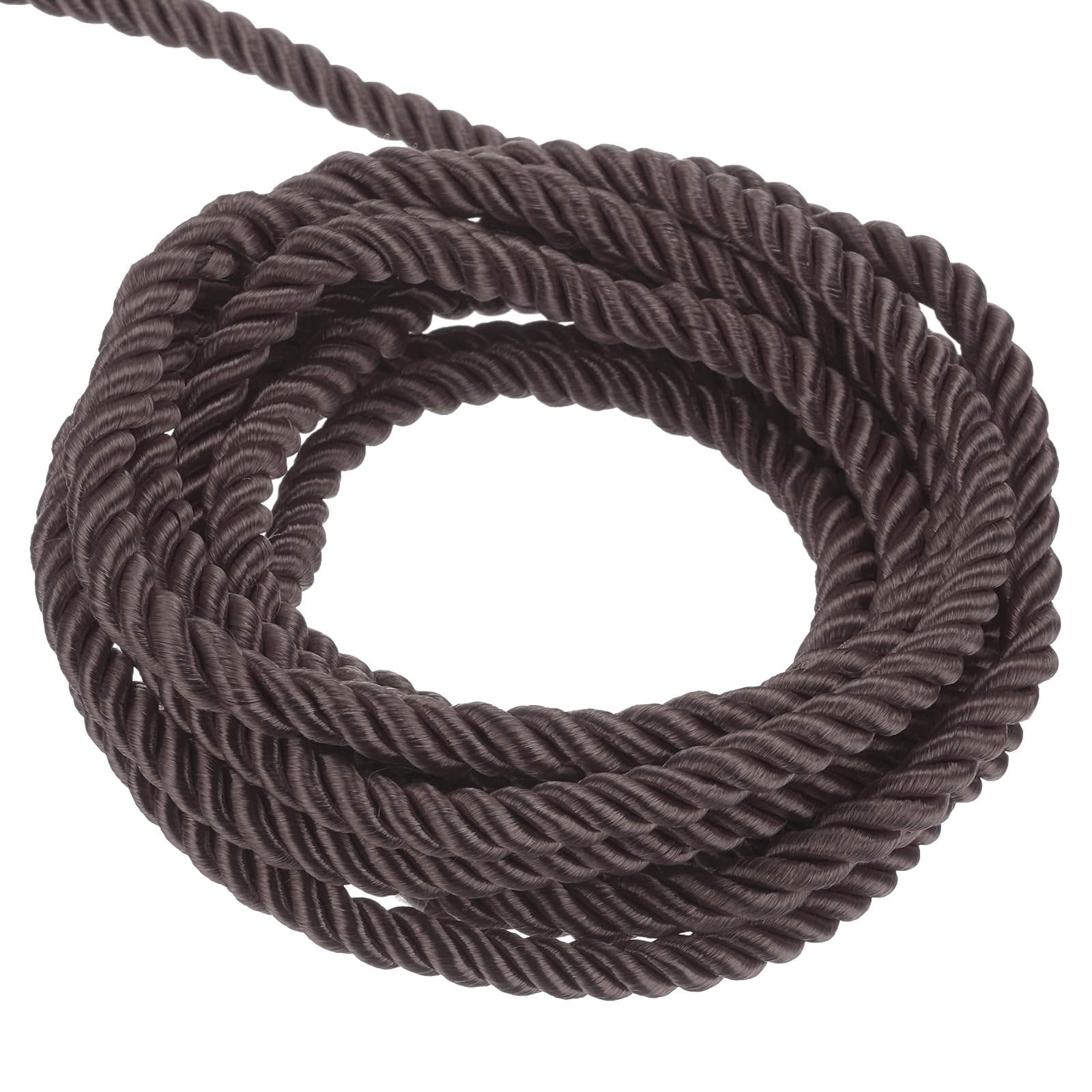 Photo 1 of MECCANIXITY Twisted Cord Trim, 5 Yard 3mm 3-Ply Twine Braided Rope Shiny Thread String for Craft Gift Bag Curtain Christmas Decor, Dark Brown - 5m