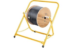 AdirPro Durable Single Axle Cable Caddy - Commercial Industrial Grade Steel Wire Dispenser - Compact Design Holds Cable Reels Up to 20" Diameter and 100 lb Capacity (Yellow)