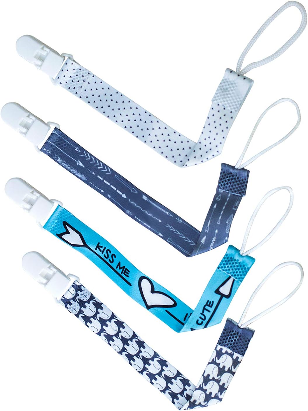 4 Pack Baby Dummy Clip Pacifier Strap Holder, JM Baby Multicoloured