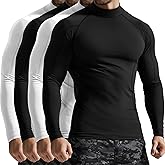 Velvelhall 4 Pack Men's Compression Shirts Mock Neck Long Sleeve Workout Turtleneck Raglan Athletic Slim Fit Base Layer Tops