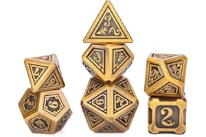 FateStone Retro Fantasy Metal Style 7pcs DND Dice Set with Beautiful Gift Box for Dungeons and Dragons MTR PRG Tabletop Games (Brass)