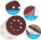 Yibaijia 15 Pcs 125mm 180 Grit Sanding Discs Hook & Loop 8 Holes for Orbital view 3