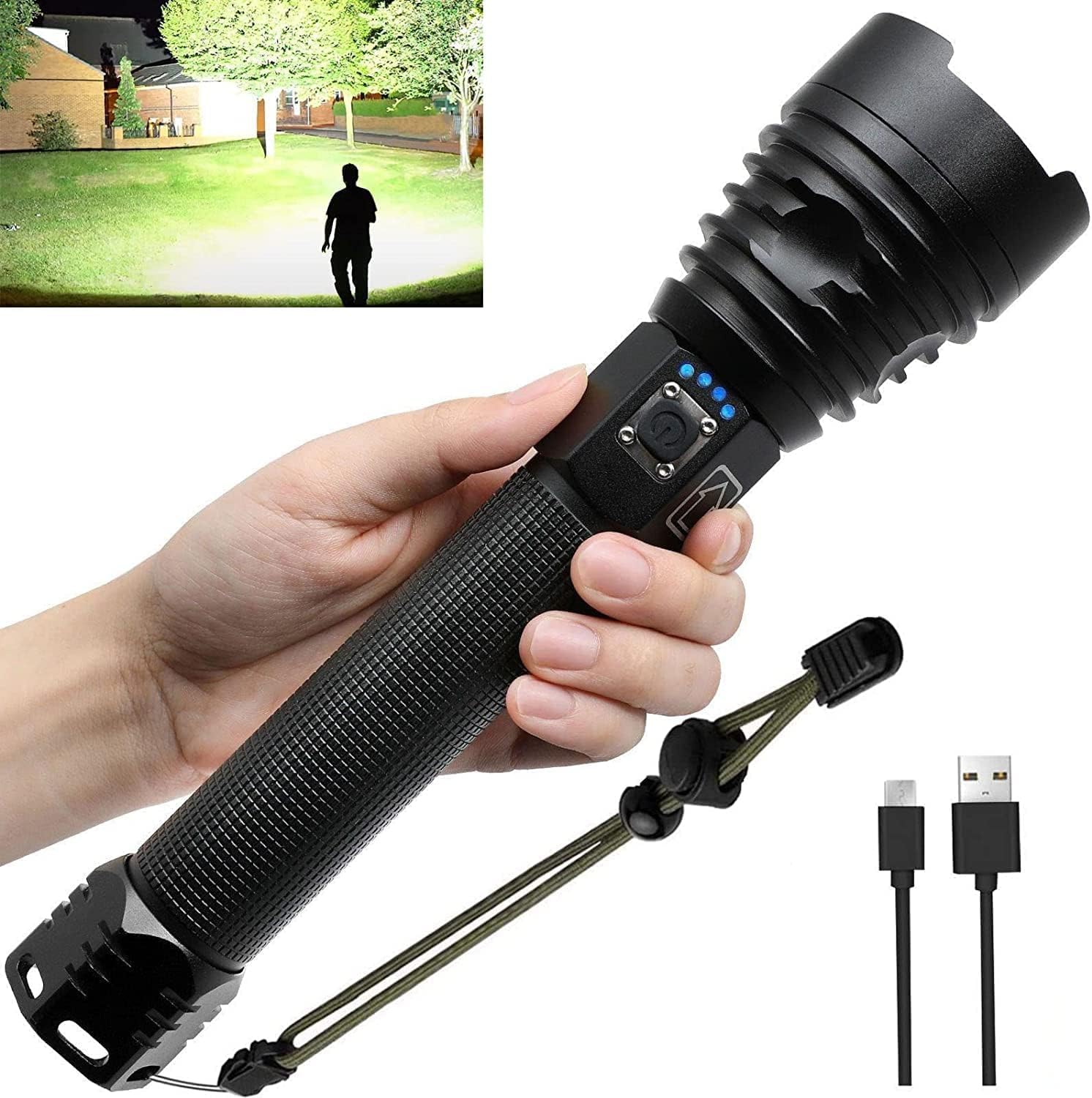 LOOYMNZ Torches LED Super Bright,100000 Lumens Powerful Torch, XHP90 Flashlight Zoom Led Torch Rechargeable,IPX5 Waterproof(Including 6000mAh Battery)