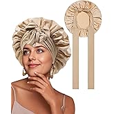 Satin Bonnet for Sleeping Women Silk Sleep Bonnet for Curly Hair Wrap with Elastic Tie Band Night Cap Light Champagne