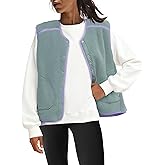 Panadila Womens Fuzzy Fleece Vest Oversized Sleeveless Sherpa Jacket Color Block Tops Button Down Outerwear with Pockets