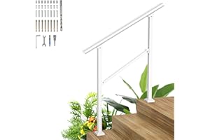 HOOSHEE 3 Steps Handrails for Outdoor Steps,Heavy Duty Metal Handrail,White Wrought Iron Railing for Wooden Steps,Handrails for Concrete Steps,Hand Rails for Indoor/Outdoor Steps for Elderly(Fit 1-2 Steps)
