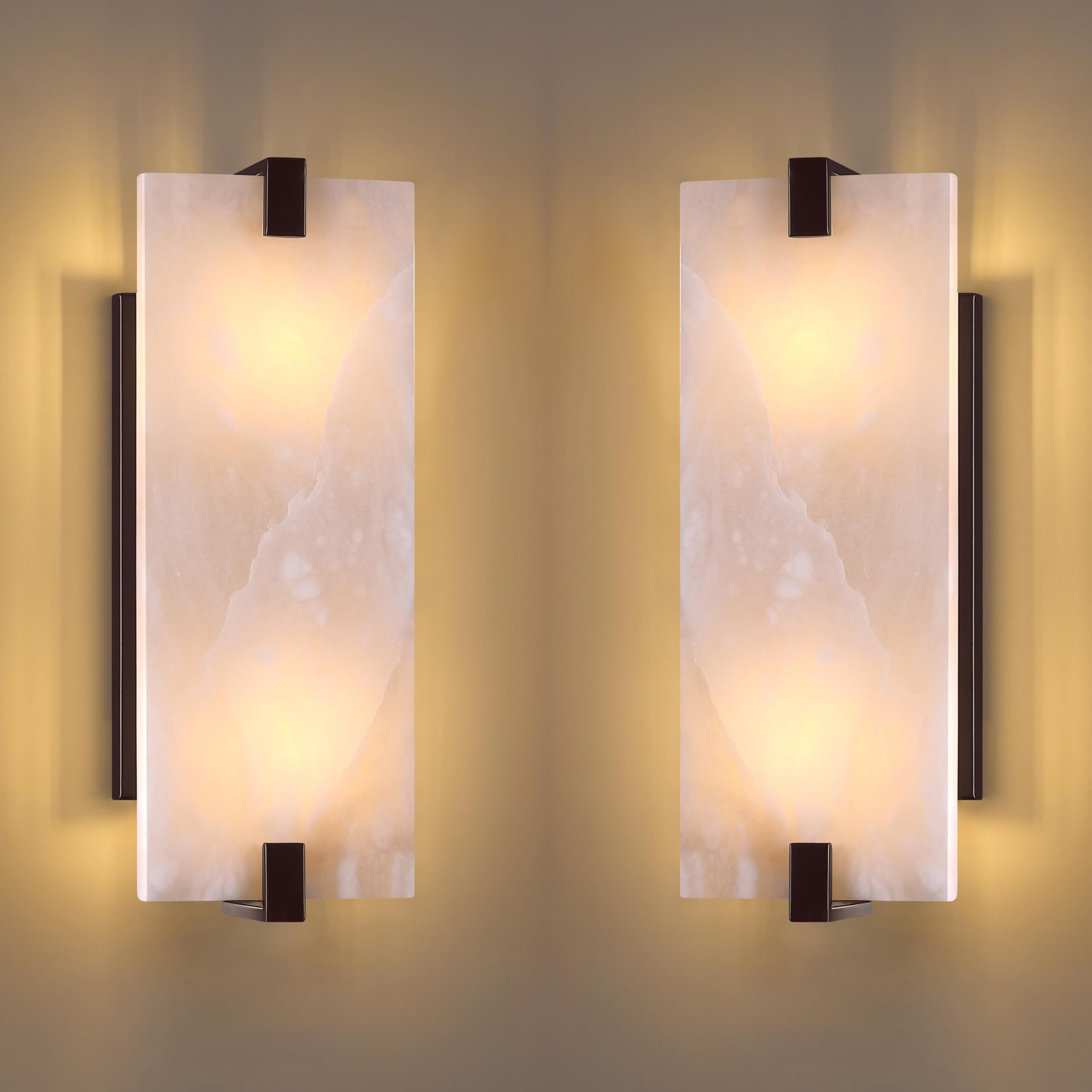 Photo 1 of 2 Pack 2 Light 13.7" Square Alabaster Marble Bathroom Wall Sconce Modern Concise Style Wall Light Fixture,Oil Rubbed Bronze Finish for Bedroom Hallway Bedside