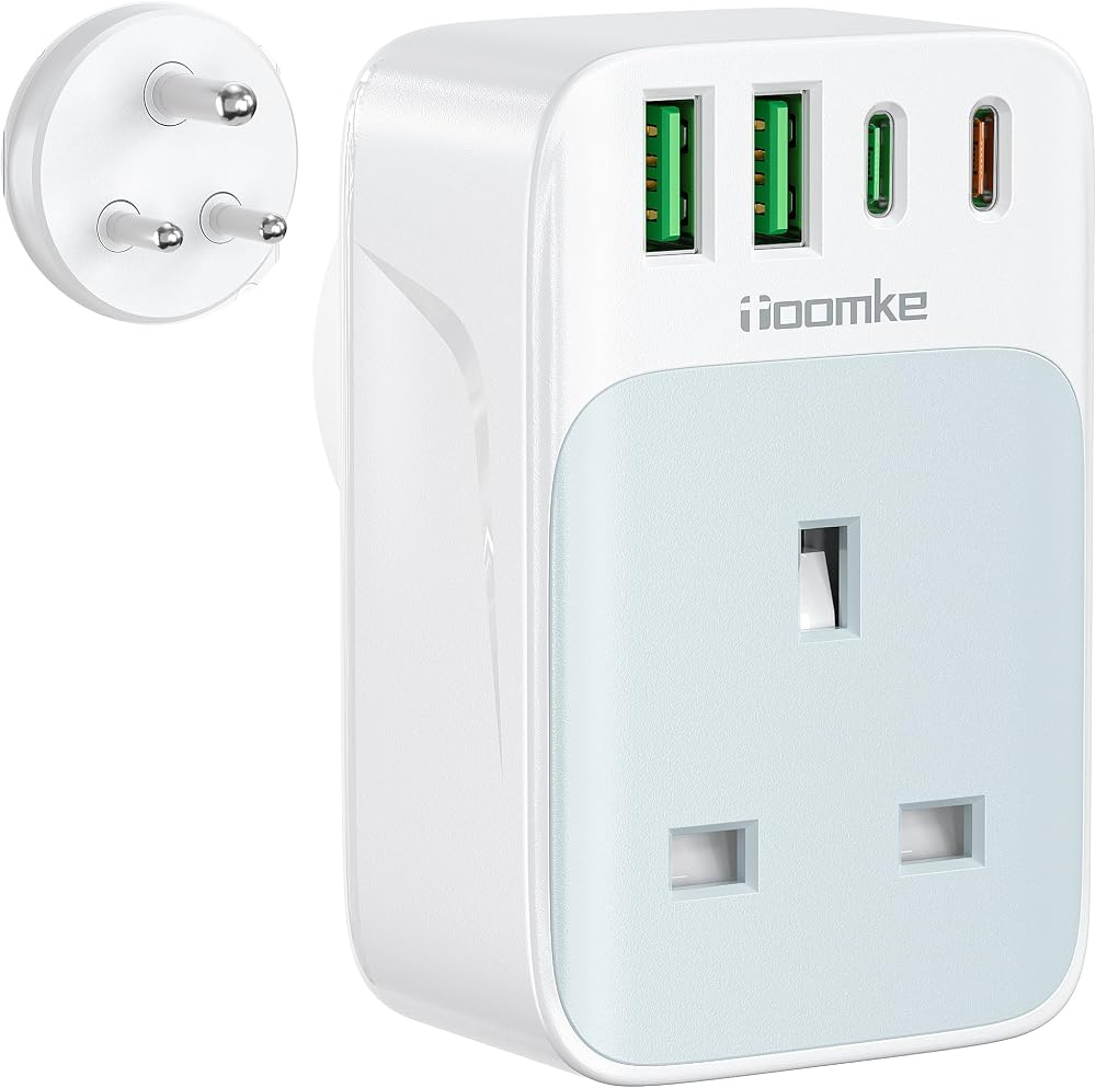 toomke UK to India Plug Adapter 1 UK Socket 4 USB PD 35W Type D