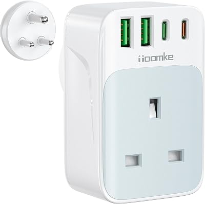 toomke UK to India Plug Adapter 1 UK Socket 4 USB PD 35W Type D