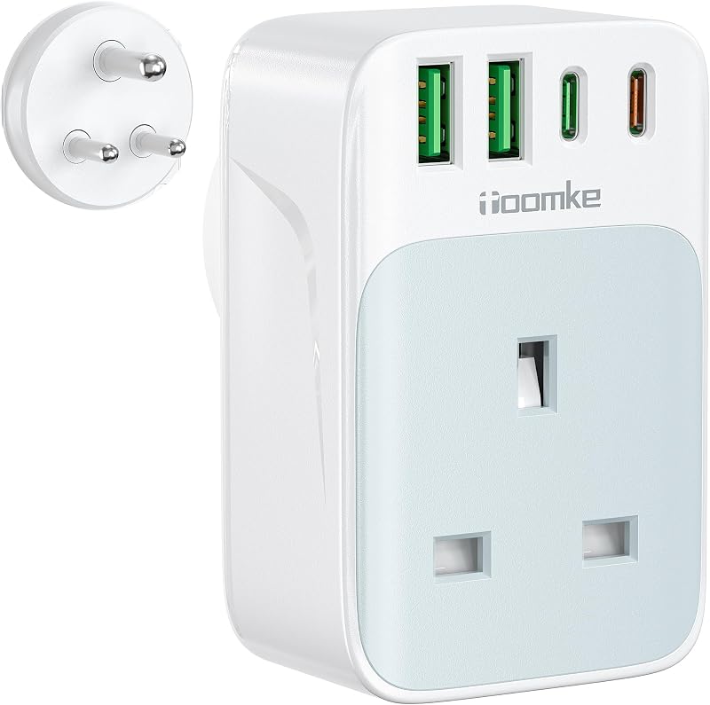 toomke UK to India Plug Adapter 1 UK Socket 4 USB PD 35W Type D