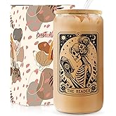 Mahrokh Book Lovers Gifts Ideas, 16oz Cute Glass Cups with Lids and Straws, Bookish Reading Gifts for Book Lovers Women, Readers, Bookworm, Librarian, Teacher - Coffee Tumbler, Reading Accessories