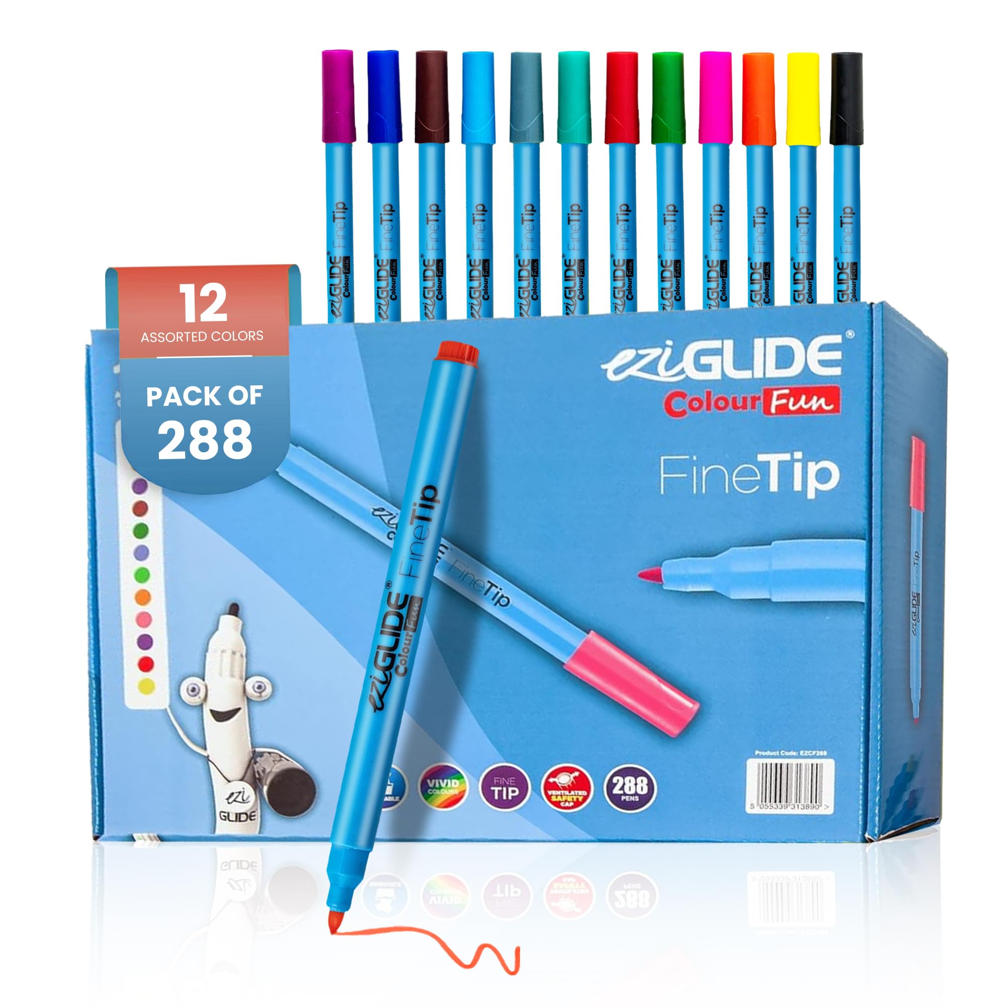 Eziglide Colouring Pens – Pack of 288 Fine Felt Tip Pens for Adults & Kids, Bright Adult Colouring Books Markers, Smooth Fibre Nib Art & Drawing No Bleed Markers