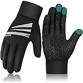 AOTOW Kids Winter Warm Sports Gloves - Cold Weather Thermal Cycling Touch Screen Windproof Running Glove for Snow Cycling Bike Riding Hiking Soccer Outdoor Children Boys Girls Black