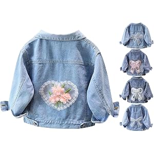 ZVYTBKI Girls Light Wash Denim Jacket Long Sleeve Embroidered Tops Fall Casual Trendy Personalized Jean Jacket for Girls