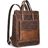 S-ZONE Genuine Leather Backpack Purse for Women Men Vintage Rucksack Handbag Travel Daypack
