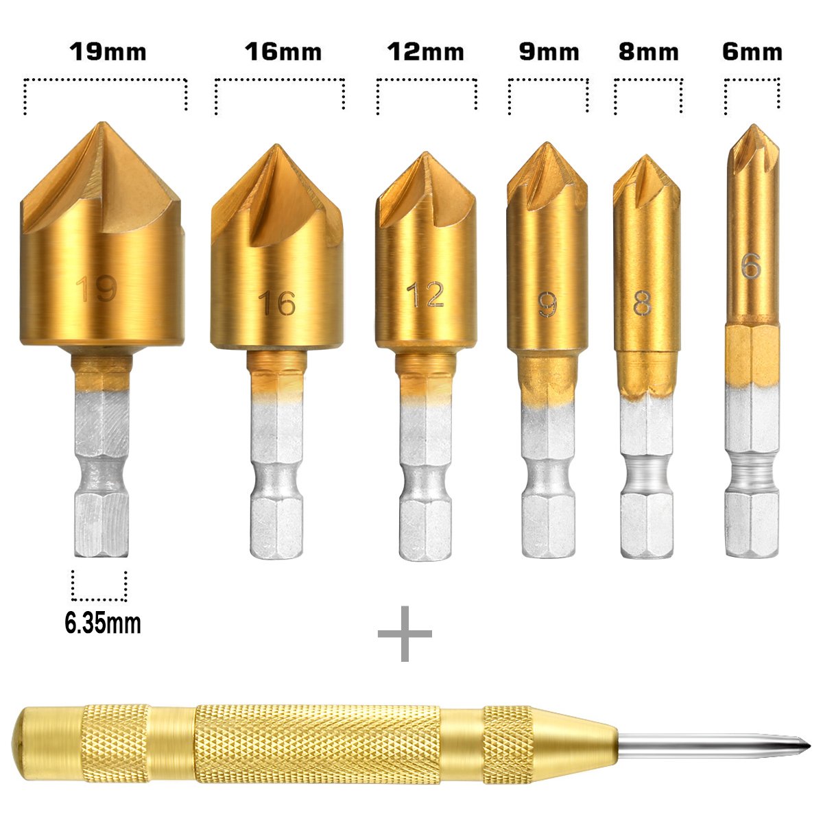 Countersink Drill Bits Center Punch Tool Sets, Sibaok 1 Pcs Brass Automatic 766330000850 eBay