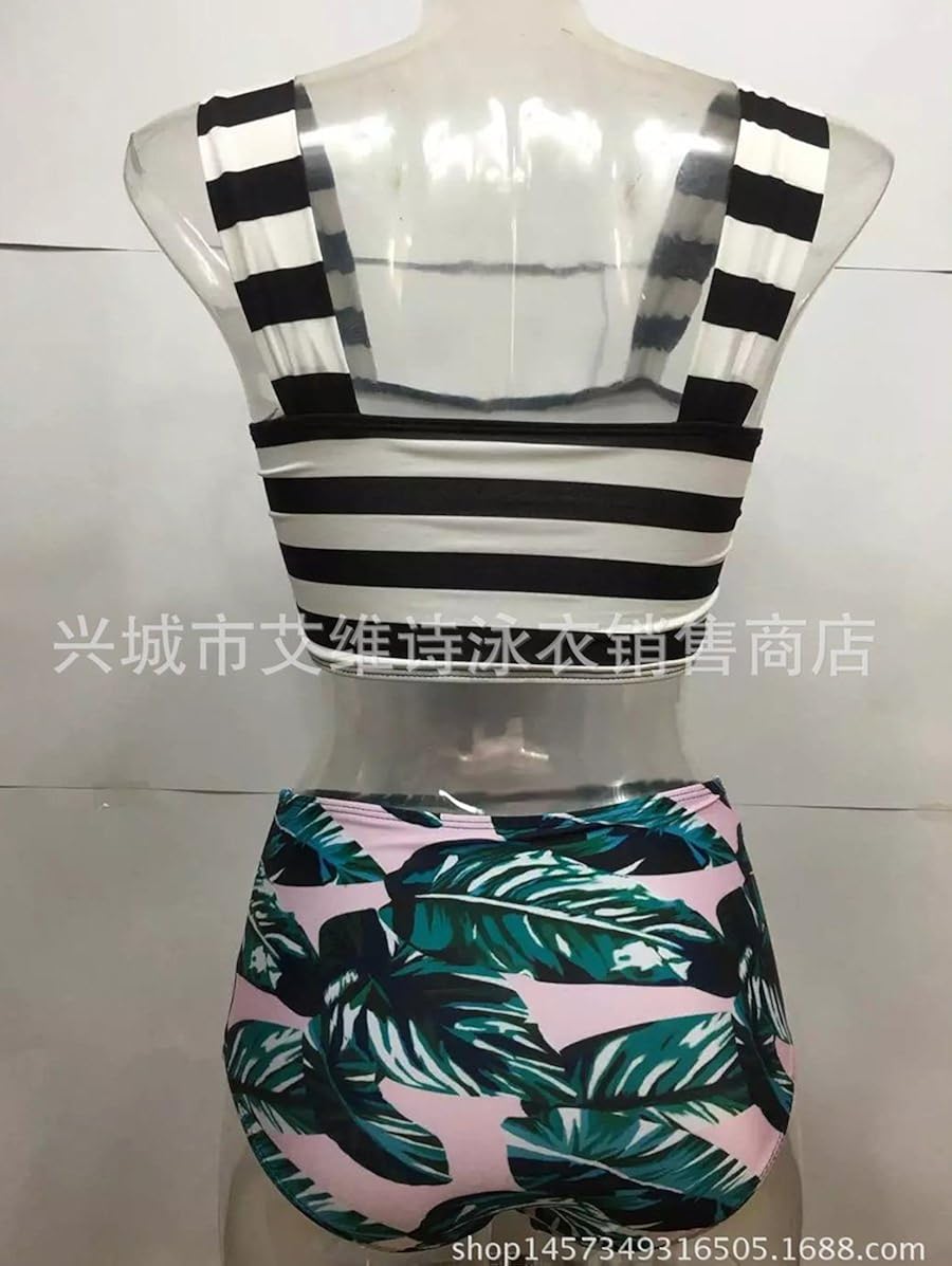 hannea tropical print high waisted bikini with crop top