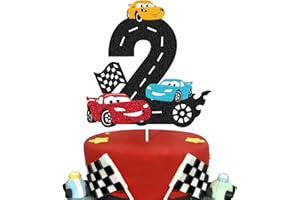 VIKIWIIN Race Car 2nd Birthday Cake Topper Two Fast Cake Decoration for Racing Car Checkered Flag Themed Kids Boy Girl 2s Years Old Happy 2 Bday Party Decor Supplies Double Sided