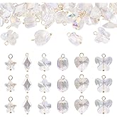 Cheriswelry 30Pcs Crystal Glass Charms Clear AB Color Butterfly Heart Star Flower Oval Rhombus Glass Pendants with Brass Loops 11.5-14mm for Bracelet Necklace Earring Jewelry Making