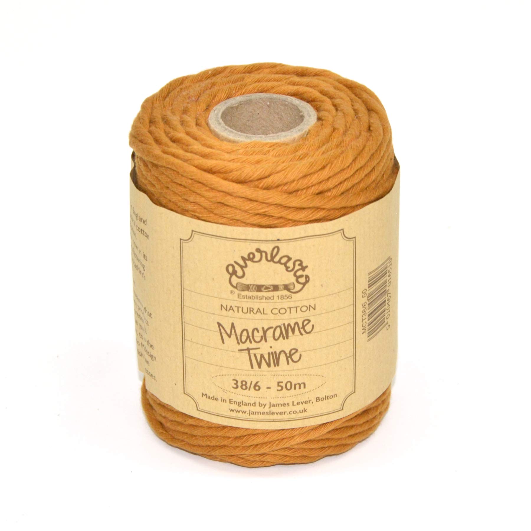 50M Spools - Everlasto Single Twist Soft Cotton Coloured Macrame Craft Twine 38/6 (4mm approx) (Sahara Sand)