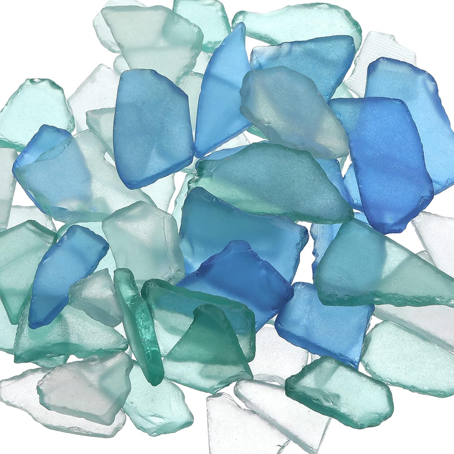 Sea Glass for Crafts, 17.6 oz Sea Glass Vase Fillers Deco, Flat Frosted Sea Glass Vase Filler Crushed Sea Glass for Beach Wedding Party Decor Home Aquarium Decor DIY Art Craft (Blue, White, Green)