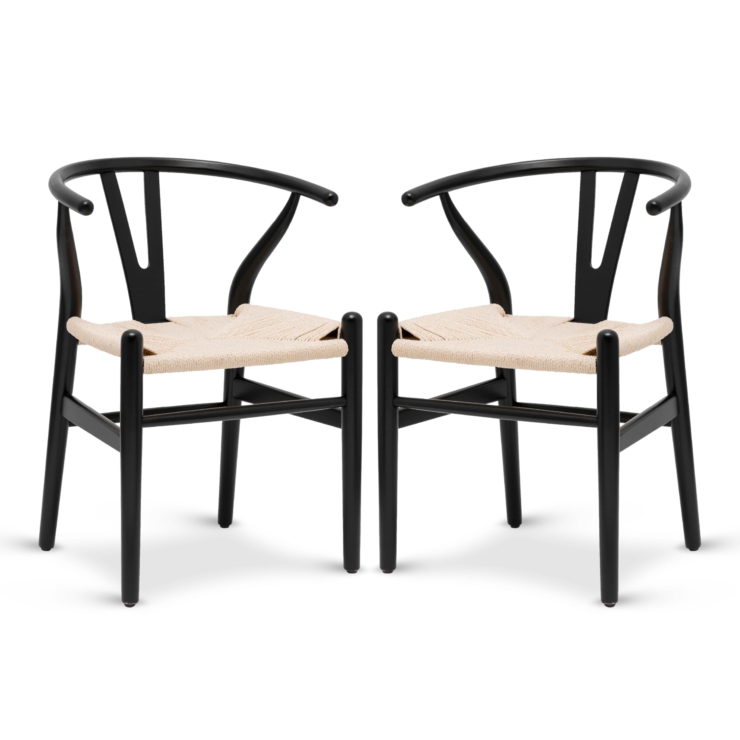 Poly & BARK Weave Dining Chairs – Mid-Century Modern Wishbone Dining Chairs with Arms, Solid Wood Frame, Indoor Use – Black – Set of 2 - Ideal for Dining Room, Kitchen or Stylish Accent Setting Image