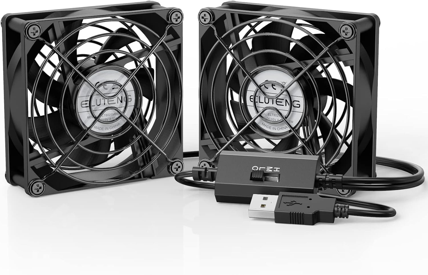 ELUTENG USB Fan 80mm 2 In 1 Computer Fan 5V Mini Desk Fan 2700RPM 32CFM Dual USB PC Fans Cooling Radiator with Black Metal Grill Double Fans For Home Office Bedroom Library