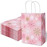24Pcs Christmas Paper Gift Bags with Handles Gold Pink Winter Snowflake Party Favor Bags Candy Goodie Treat Bags for Xmas Holiday Party Supplies