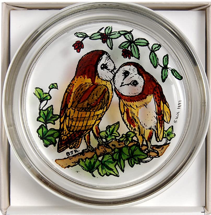 Decorative Hand Printed Stained Glass Paperweight in a Barn Owls Design