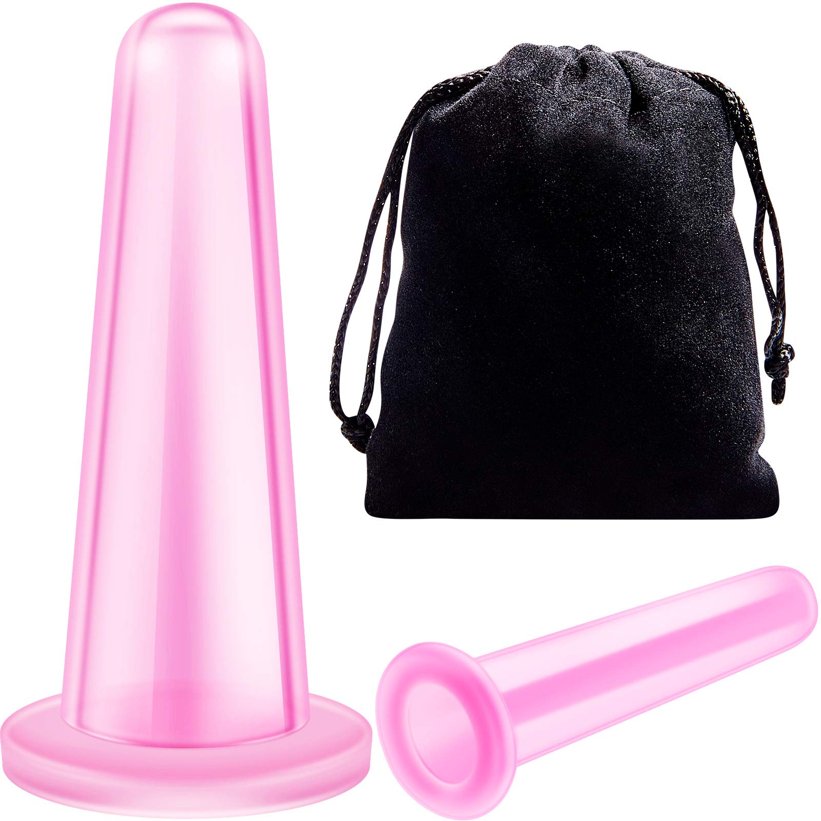 2 Sizes Silicone Cupping Therapy Set Vacuum Massage Cup Kit Body Cups Face Cupping for Muscle Stimulate Blood Circulation(Pink)