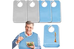 EpoBob 4 Pack Terry Cloth Adult Bibs with Crumb Catcher, Washable Adjustable Adult Bibs for Unisex Men Women Elderly Seniors