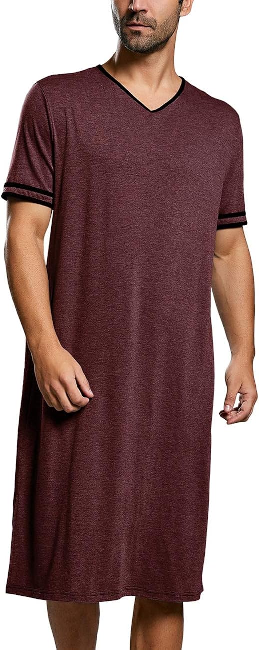 Enjoybuy Mens Sleepshirt Short Sleeve Nightgown Striped Long Night