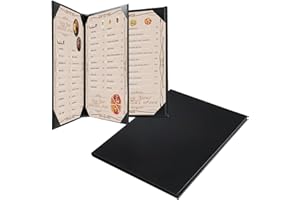 FLKQC 1 Pack Restaurant Menu Covers Holders 8.5 X 11 Inch, Four View Leather Menu Holder Covers with Angled Corners, Black Leather Menu Covers for Wine List, Drinks (8.5" X 11", 4 View/1 Pack)