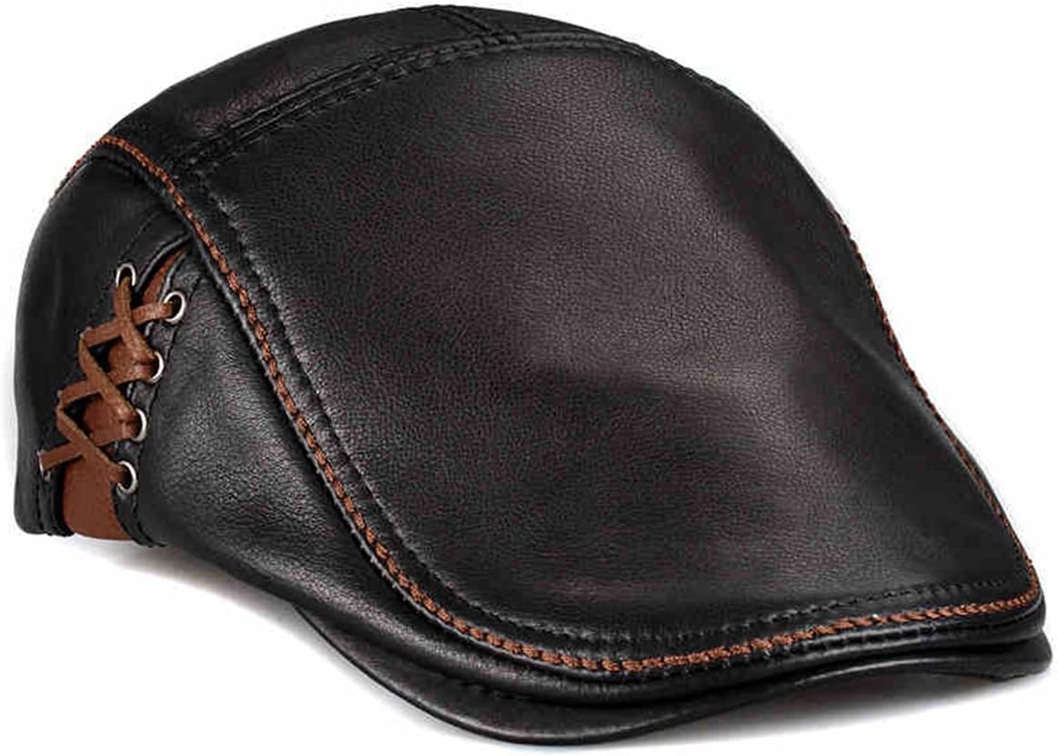 LETHMIK Unique Flat Cap Hunting Cowhide Leather Driver Ivy Cap Newsboy Hat