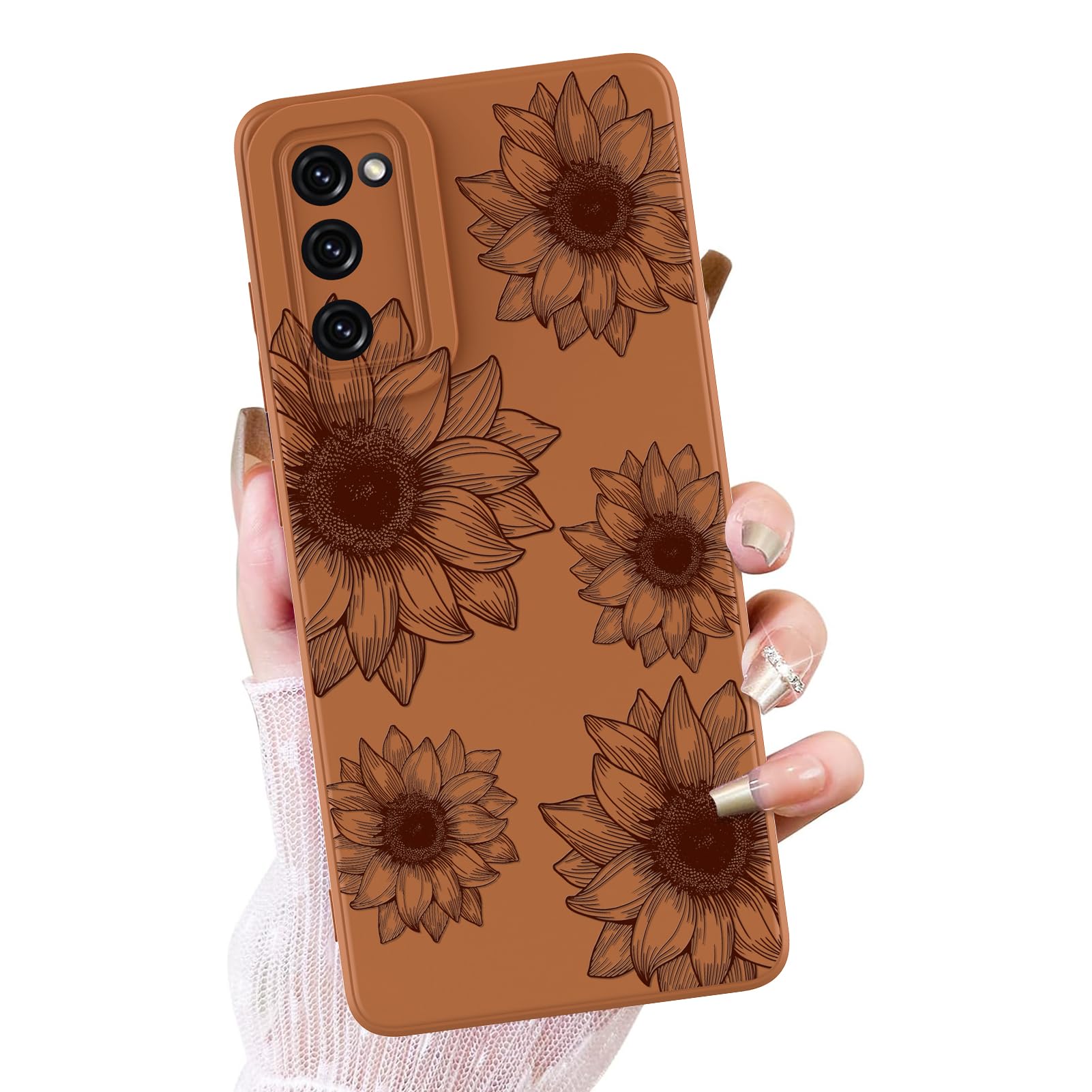 OOK Floral Case for Samsung Galaxy S20 FE Case, Cute Sunflower Floral Blooms Design Soft TPU Shockproof Protective for Women Girls Phone Cover- Brown Flower