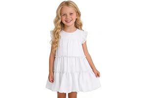 AGQT Toddler Girls Ruffle Dress Short Sleeve Flower Girls Swiss Dots Flowy Pleated Party Dress Size 1-6T