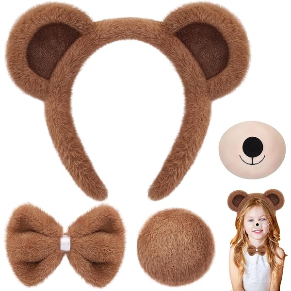 Set De Accesorios De Disfraz De Oso – Diadema Con Orejas, Pajarita Negra Y Micrófono Decorativo, Ideal Para Halloween Y Carnaval