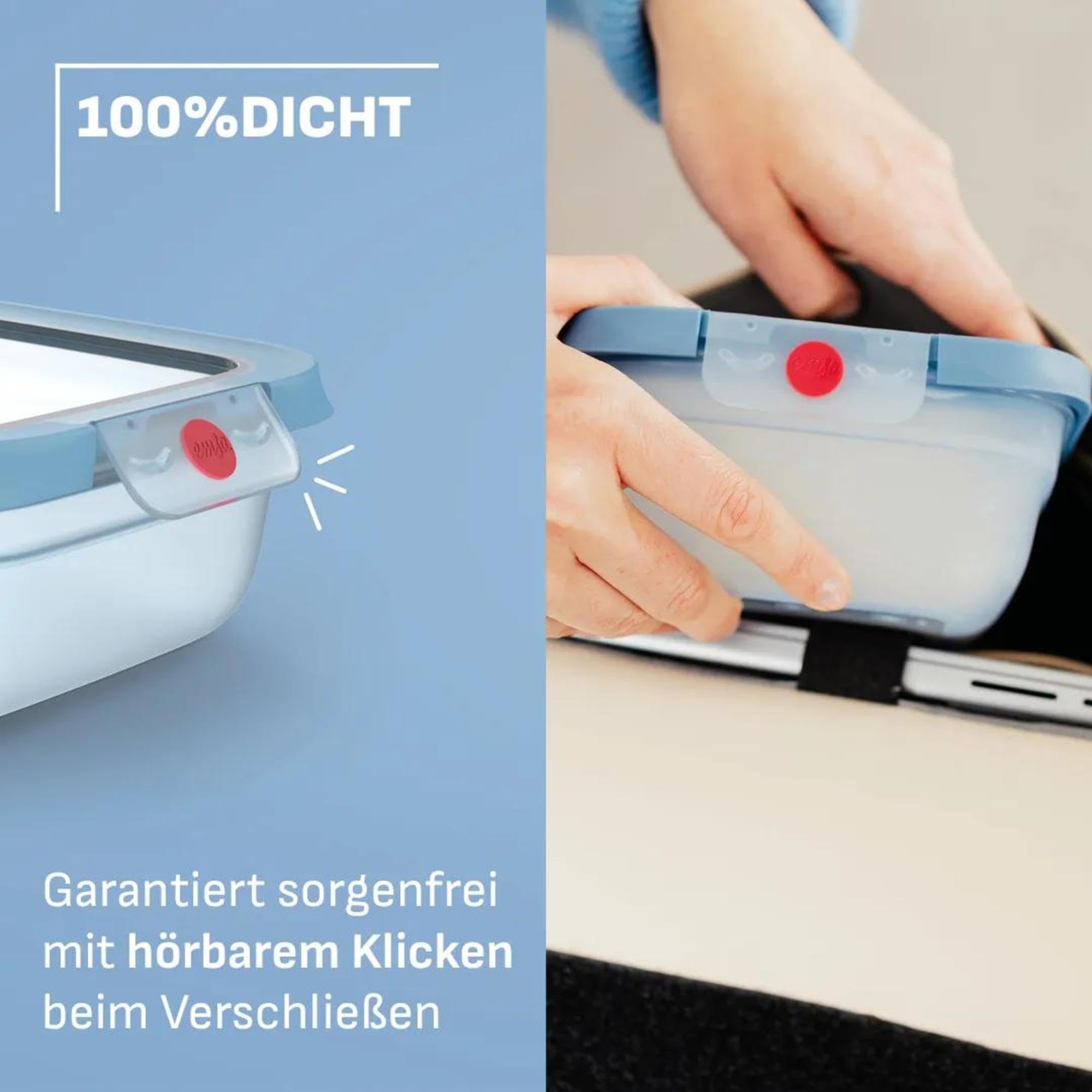Emsa oneClick, Vorratsdose, One-Click System, Hält Lebensmittel 2x Länger Frisch, 100% Auslaufsicher, Made in Germany, Blue, 5-teiliges Meal-Prep Set 5× 1,2 L / 40,6 fl.oz, N1231200 5