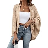 Sidefeel Women's Crochet Oversized Cardigan Sweaters Boho Long Batwing Sleeve Knit Open Front Shrugs Lightweight Sweater