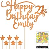 Cakeshop Personalised Happy Birthday Glitter Cake Topper Copper Orange