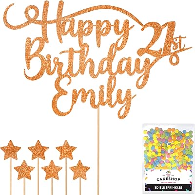 Cakeshop Personalised Happy Birthday Glitter Cake Topper Copper Orange