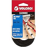 VELCRO Brand ONE-WRAP Cable Ties, 8in x 1/2in, Black, 25 Pack | Thin Pre Cut Cord Organization Straps For Wire Management In 