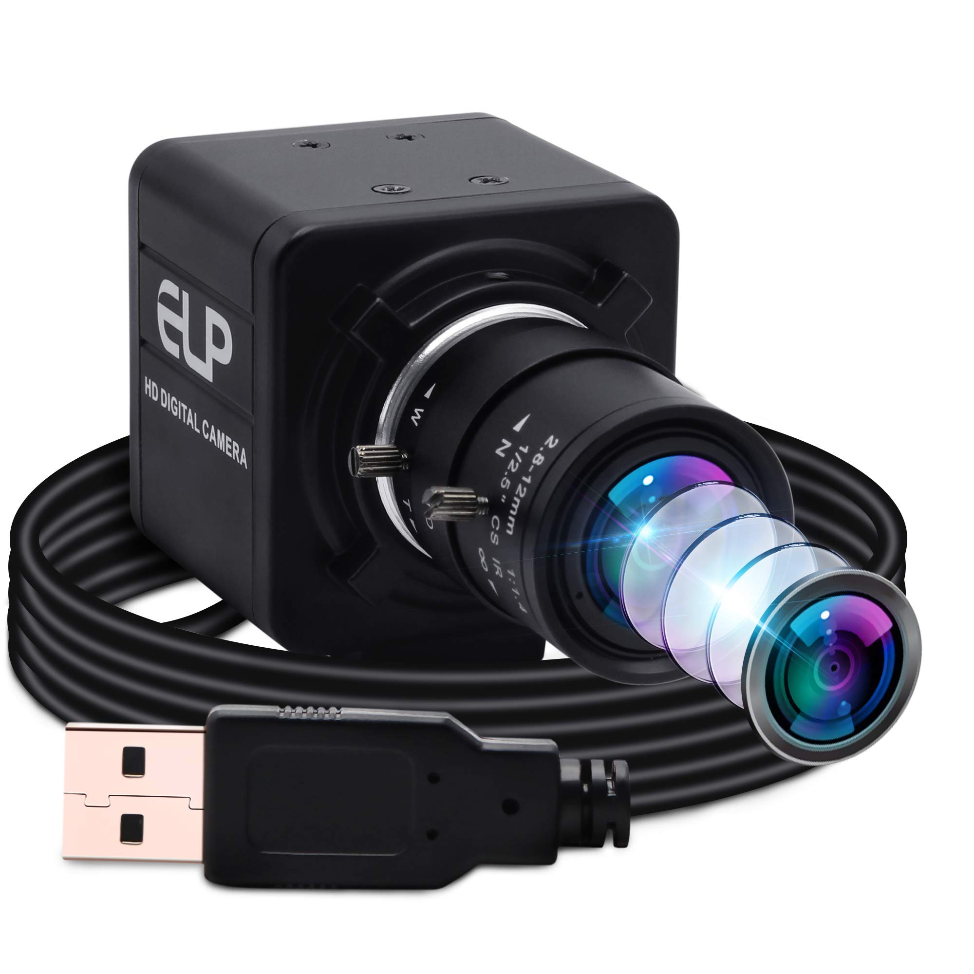 ELP Webcam Wide Angle with 2.8-12 Varifocal Optical Zoom Lens,Plug & Play,USB Web Camera for Windows/Linux/Android/Mac OS (1944P MI5100 Sensor Webcam)