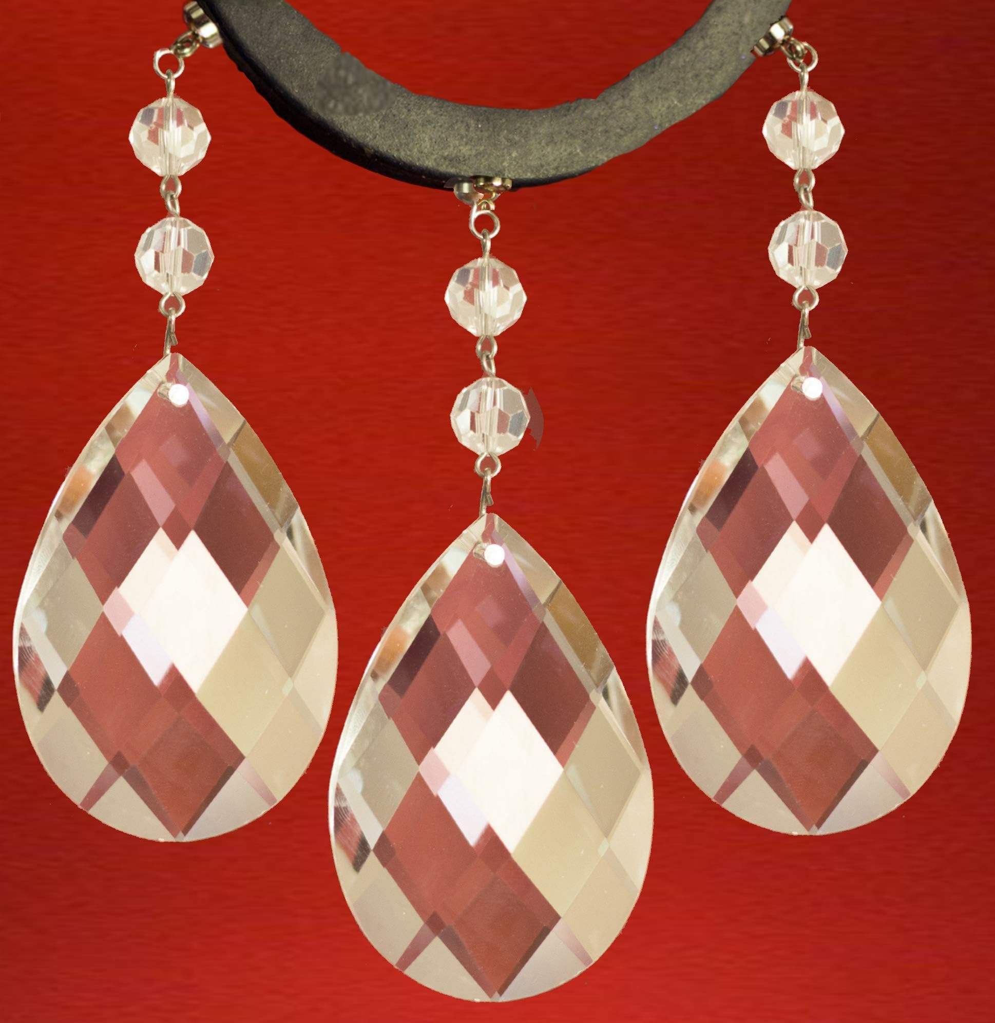 (Set/3) MagTrim Magnetic Chandelier Crystals - 4" Clear Crystal Weaved Teardrop Almond - Replacement Chandelier Crystals, Prism Pendants, Hanging Crystals,Crystal Prisms,Crystal Beads Parts